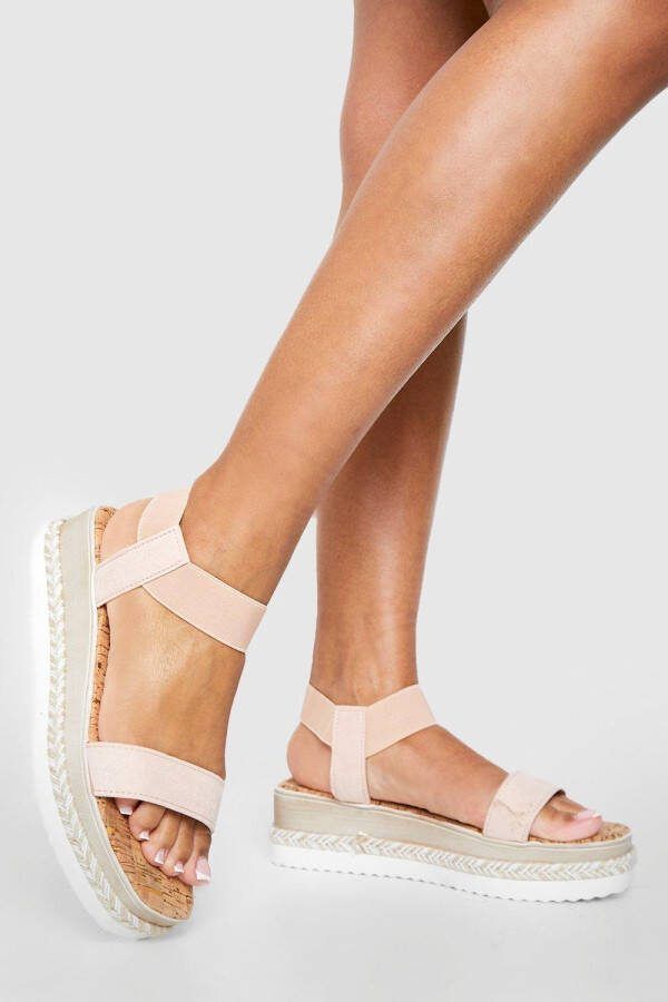 boohoo Espadrilles Met Plateauzool En Elastisch Detail, Nude