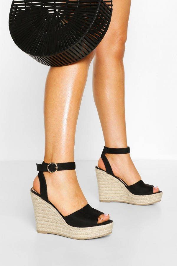 boohoo Espadrilles Met Sleephakken En Open Neus, Black