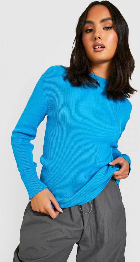 boohoo Fijn Gebreide Trui Met Crewneck, Turquoise