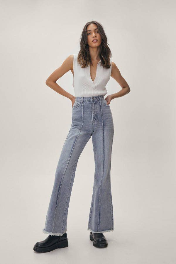 boohoo Flared Jeans Met Naaddetail, Light Blue