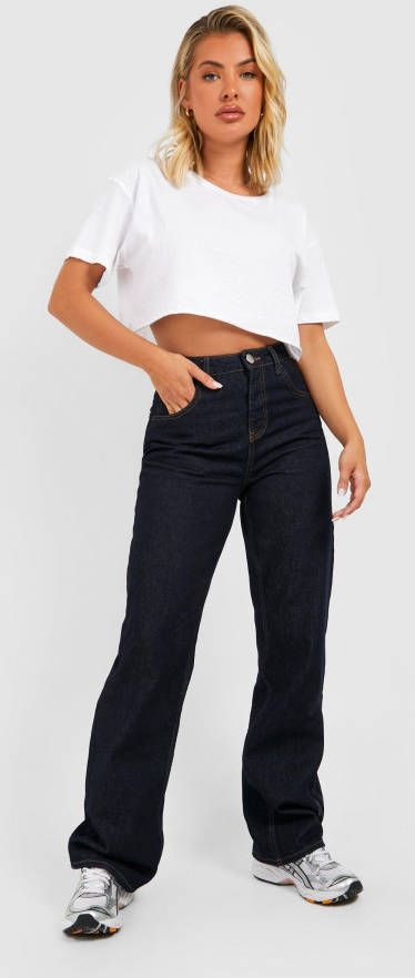 boohoo Gebleekte Indigo Mid Waist Jeans Met Rechte Pijpen, Washed Indigo