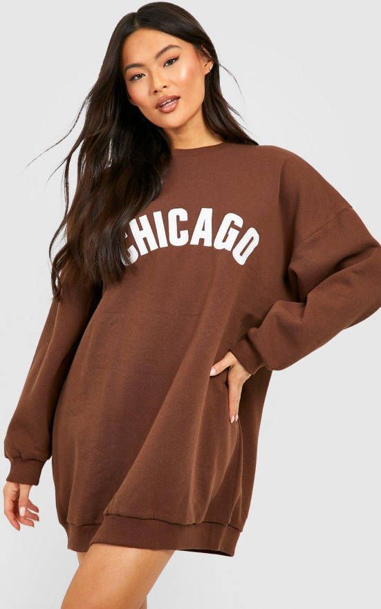 boohoo Geborduurde Chicago Trui Jurk, Chocolate