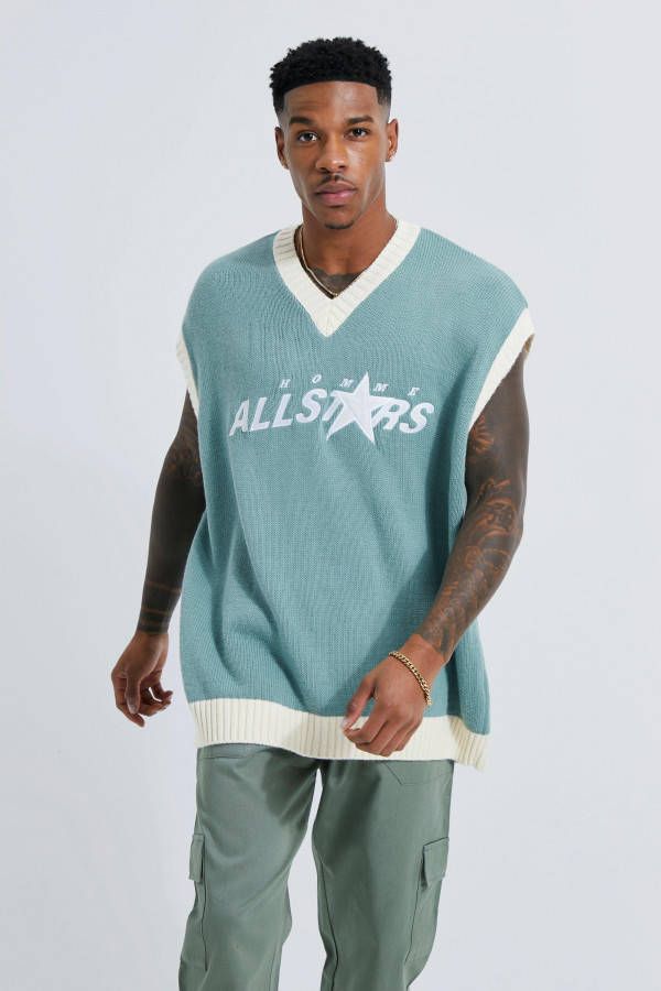 boohoo Gebreid All Stars Varsity Hemd, Teal