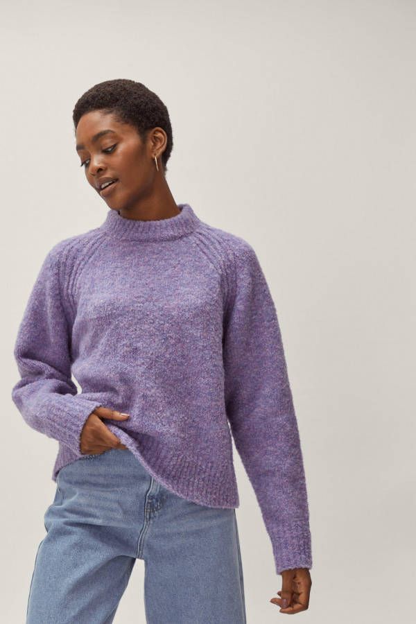 boohoo Gebreide Boucl&#xE9, Trui Met Hoge Hals En Lange Mouwen, Purple