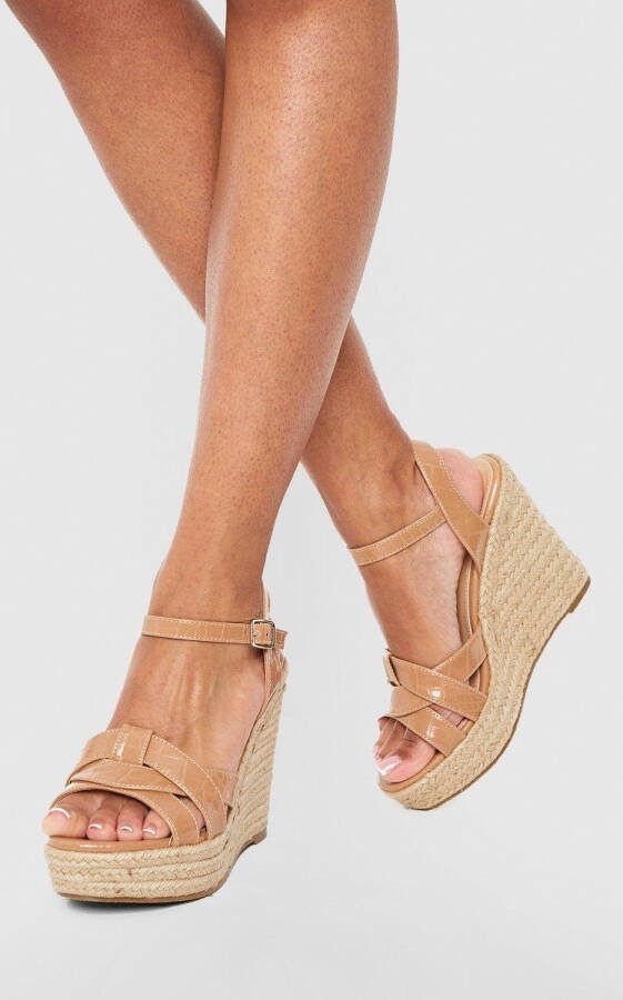 boohoo Gedraaide Krokodillen Espadrilles Met Sleehakken, Camel