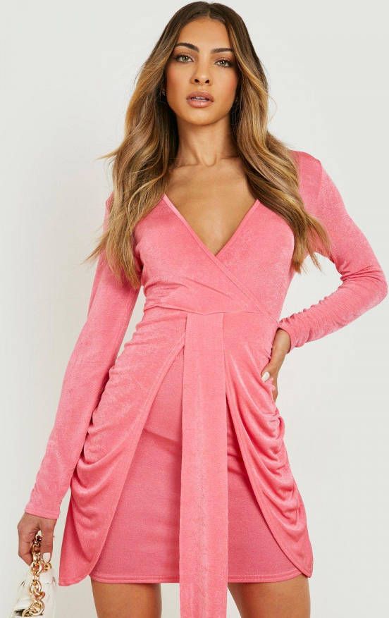 boohoo Gedrapeerde Strakke Acetate Mini Jurk, Candy Pink