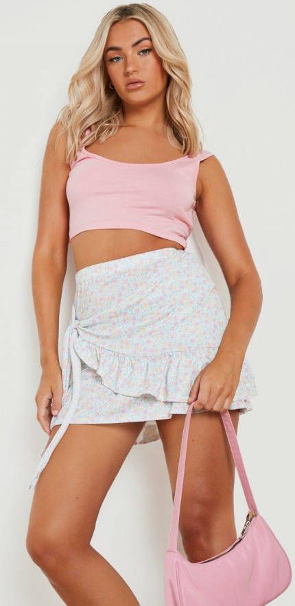 boohoo Geknoopt Bloemen Mini Wikkel Rokje, Multi