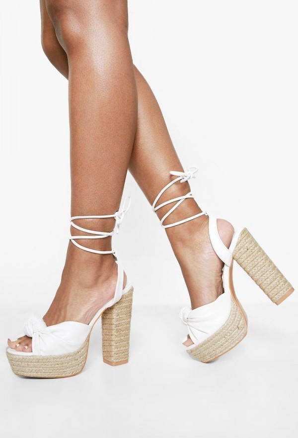 boohoo Geknoopte Espadrille Wikkel Hakken, White