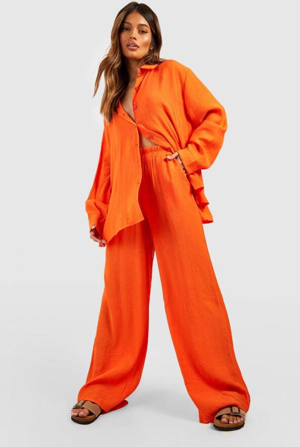 boohoo Gekreukelde Baggy Wide Leg Broek, Orange