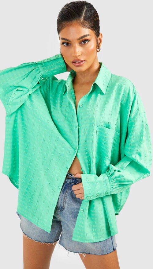 boohoo Gekreukelde Blouse Met Textuur, Green