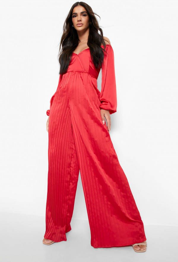 boohoo Geplooide Culotte Jumpsuit Met Open Schouders, Red