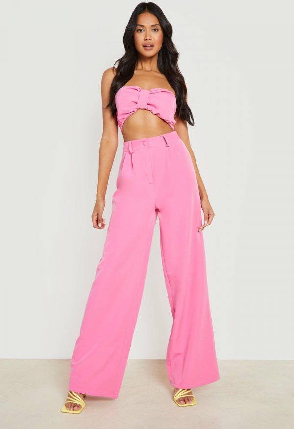 boohoo Geplooide Getailleerde Wide Leg Broek, Bright Pink