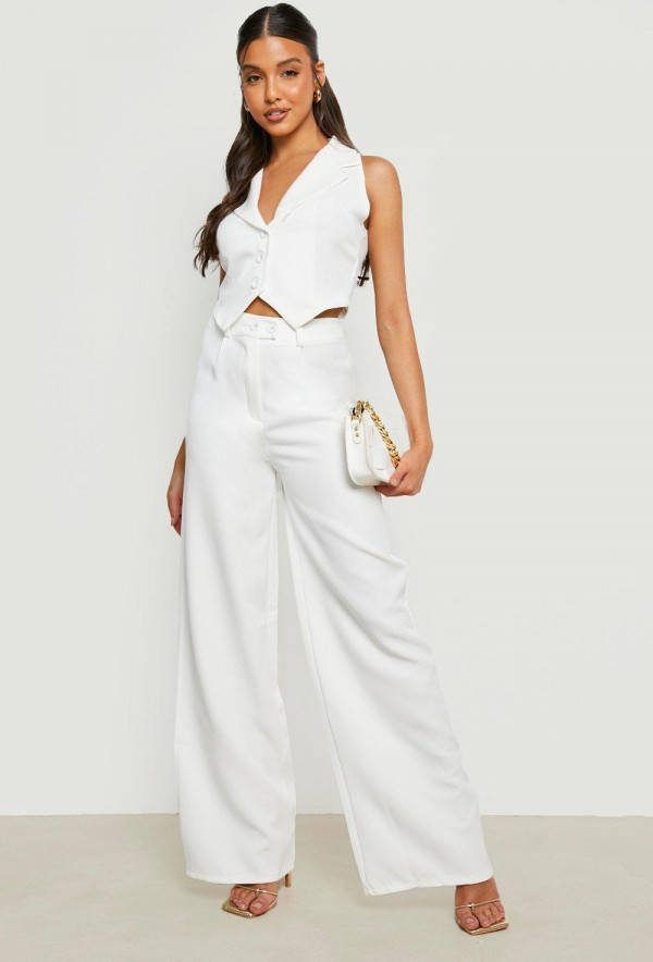 boohoo Geplooide Getailleerde Wide Leg Broek, Ivory