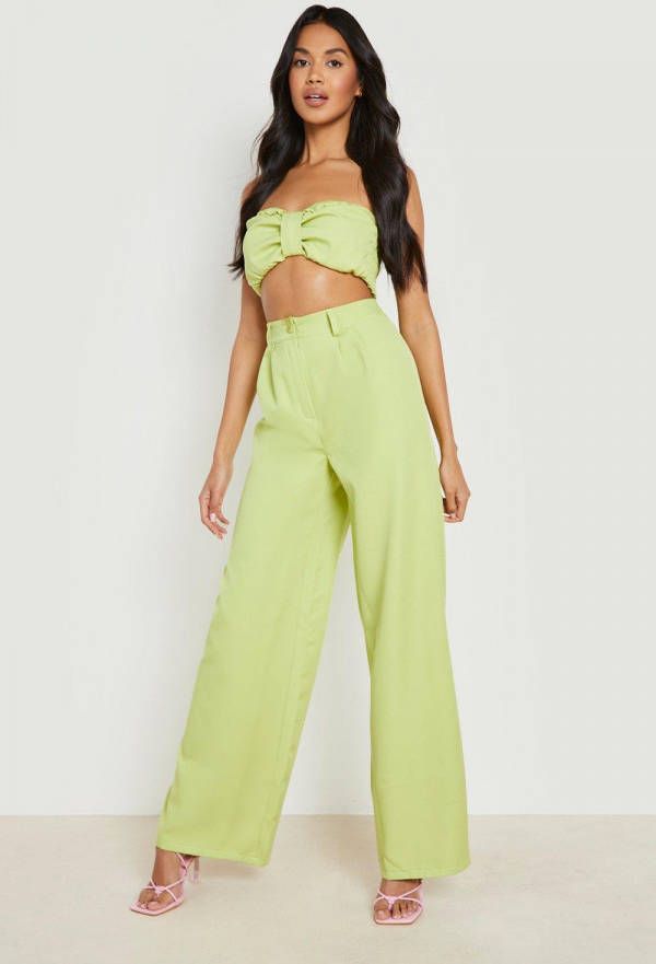boohoo Geplooide Getailleerde Wide Leg Broek, Lime