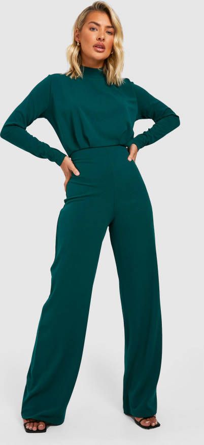 boohoo Geplooide Getailleerde Wide Leg Jumpsuit, Emerald