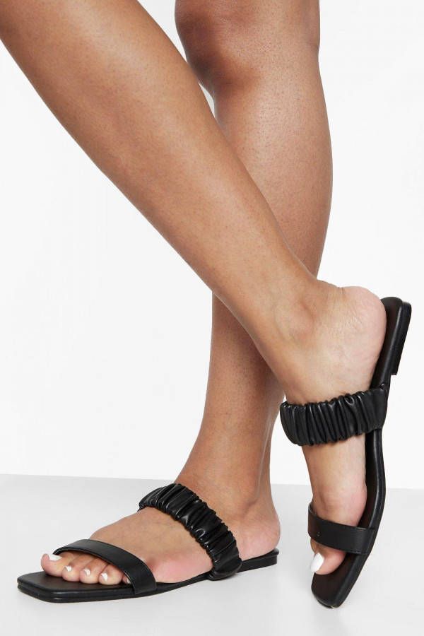 boohoo Geplooide Hakken Met Bandjes En Vierkante Neus, Black