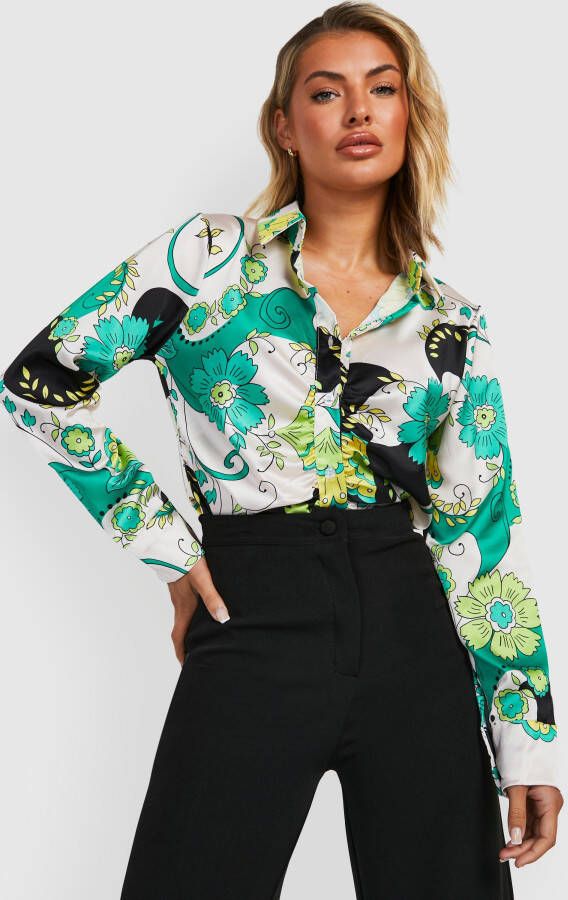 boohoo Geplooide Paisley Print Blouse, Bright Green