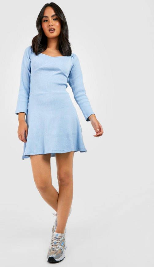 boohoo Gerecyclede Geribbelde Skater Jurk Met Korset Detail, Aqua