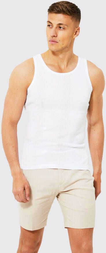 boohoo Geribbeld Basic Hemd, White