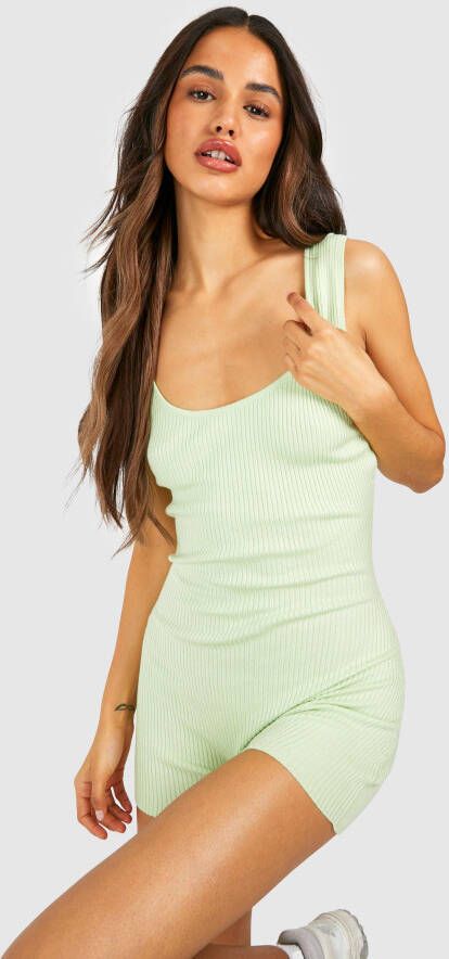 boohoo Geribbelde Gebreide Unitard Met Lage Ronde Hals, Mint