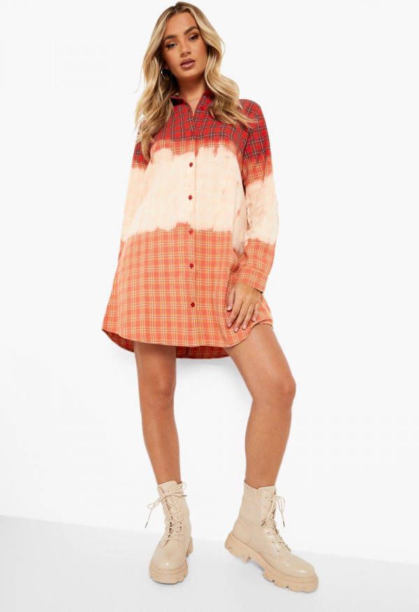 boohoo Geruite Tie Dye Blouse Jurk, Red