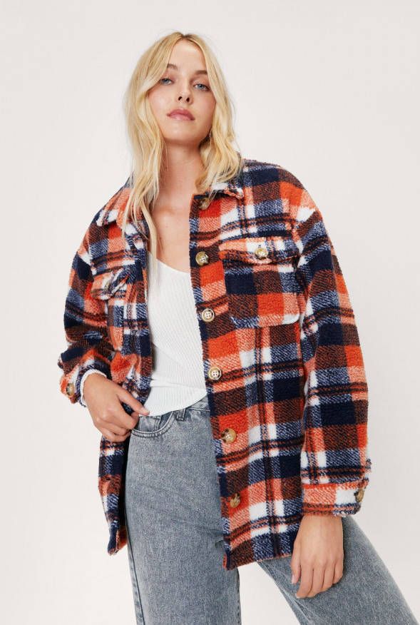 boohoo Geruite Tussenjas Met Voering, Orange