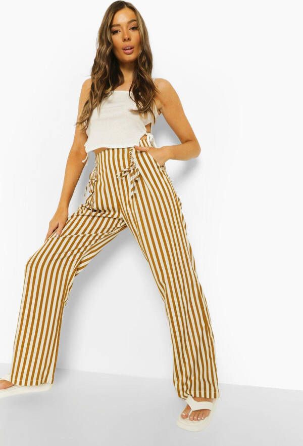 boohoo Gestreepte Wide Leg Broek Met Veters, Mustard