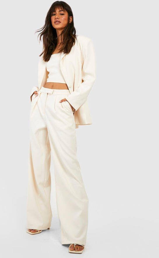 boohoo Getailleerde Baggy Wide Leg Broek, Ecru