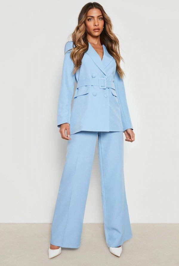 boohoo Getailleerde Baggy Wide Leg Broek, Pastel Blue