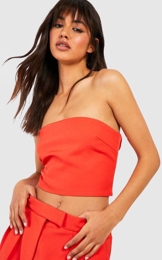 boohoo Getailleerde Bandeau Top, Red Orange