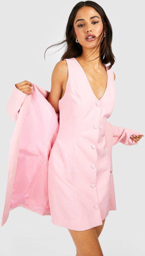boohoo Getailleerde Halter Mini Jurk Met Knopen, Baby Pink