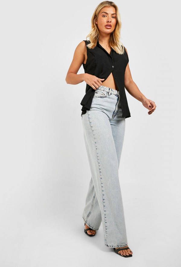 boohoo Getailleerde Mouwloze Blouse, Black