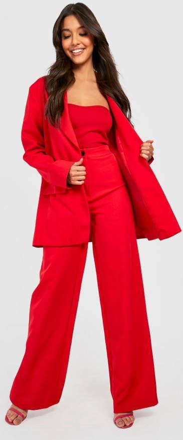boohoo Getailleerde Wide Leg Broek Met Contrasterende Knopen, Red