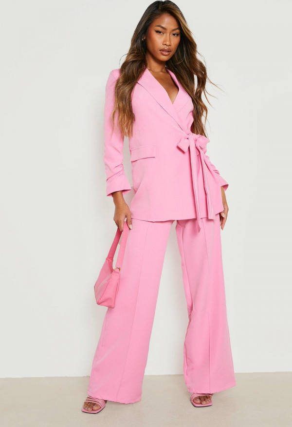 boohoo Getailleerde Wide Leg Broek Met Naaddetail, Pastel Pink