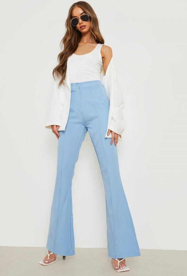 boohoo Getailleerde Wijde Broek Met Naaddetail, Pale Blue
