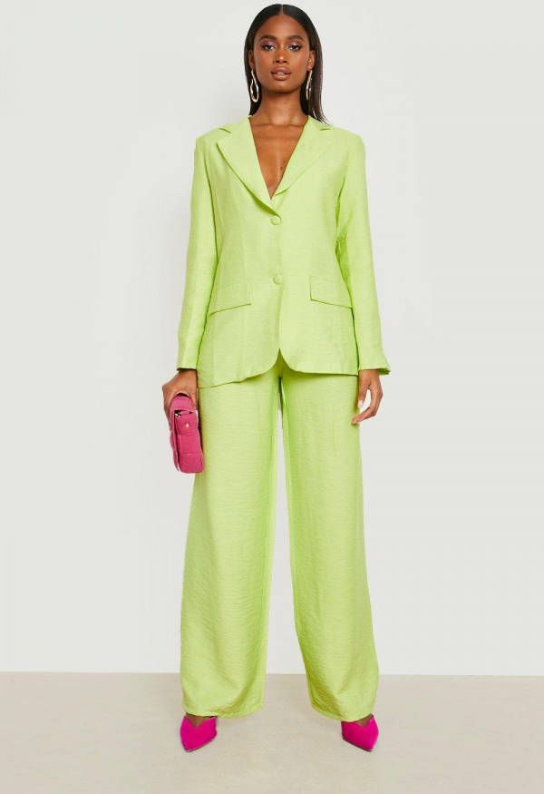 boohoo Getextuurde Baggy Wide Leg Broek, Lime
