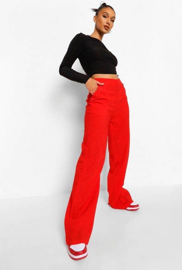 boohoo Getextuurde Wide Leg Broek Met Zak Detail, Red