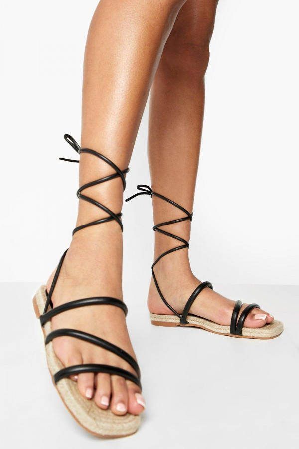 boohoo Gewatteerde Espadrille Wikkel Sandalen, Black