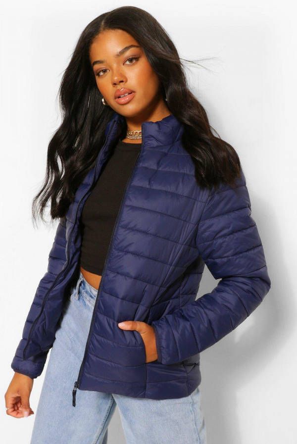 boohoo Gewatteerde Jas Met Hoge Hals, Marineblauw