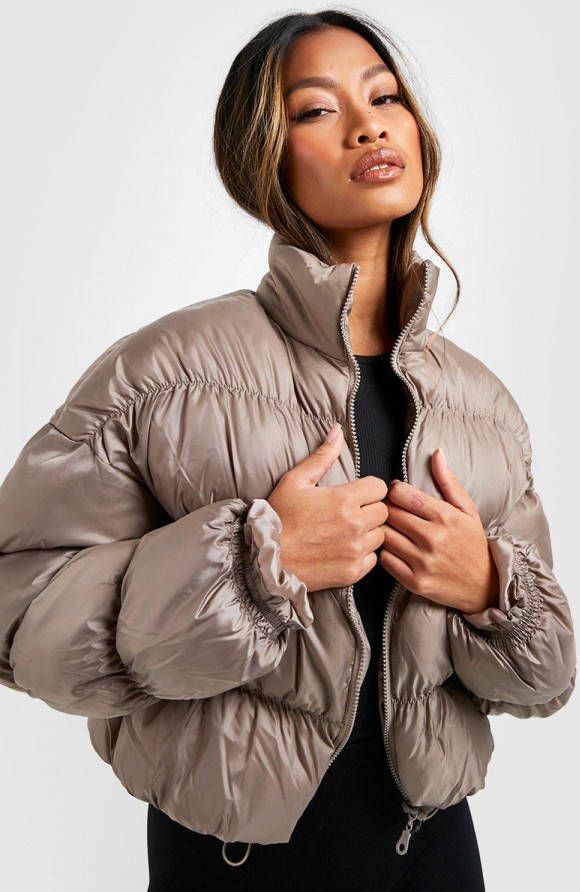 boohoo Gewatteerde Jas Met Hoge Kraag En Stiksels, Silver