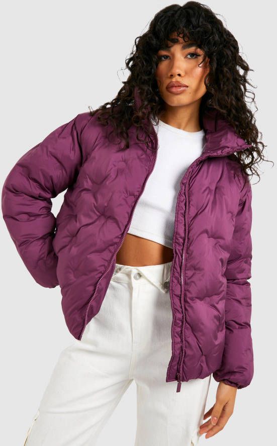 boohoo Gewatteerde Jas Met Ronde Stiksels, Purple