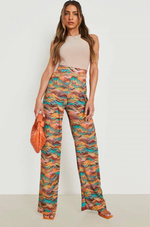 boohoo Geweven Marmerprint Wide Leg Broek, Orange