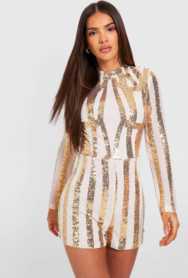 boohoo Glitter Romper, Gold