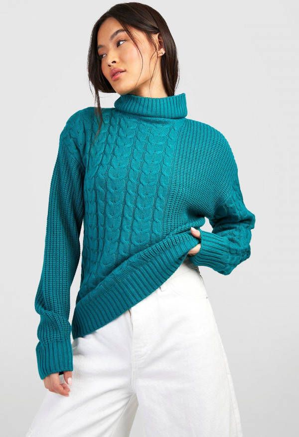 boohoo Grof Gebreide Trui, Teal