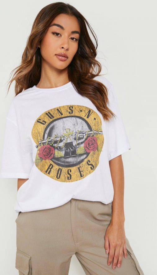 boohoo Oversized Guns And Roses T Shirt Met Print, White