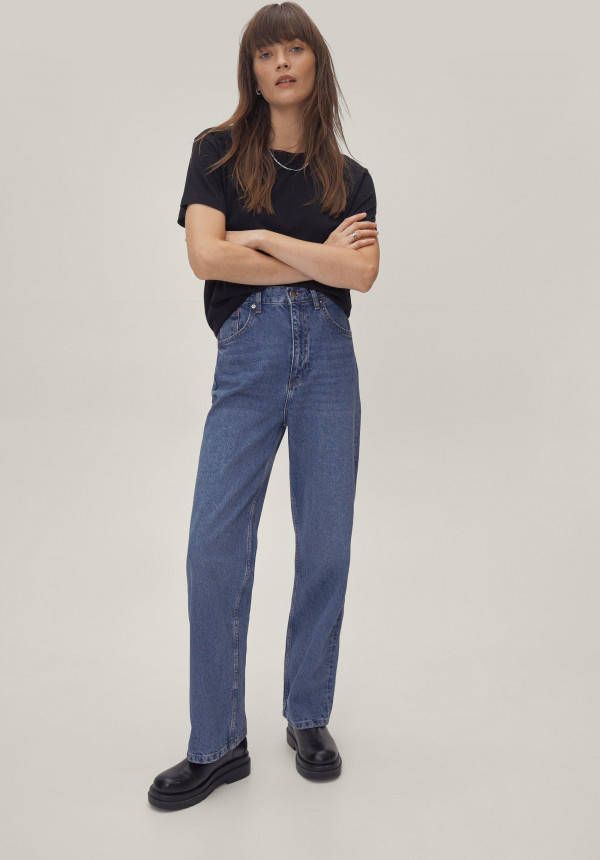 boohoo High Waist Jeans Met Rechte Pijpen, Indigo