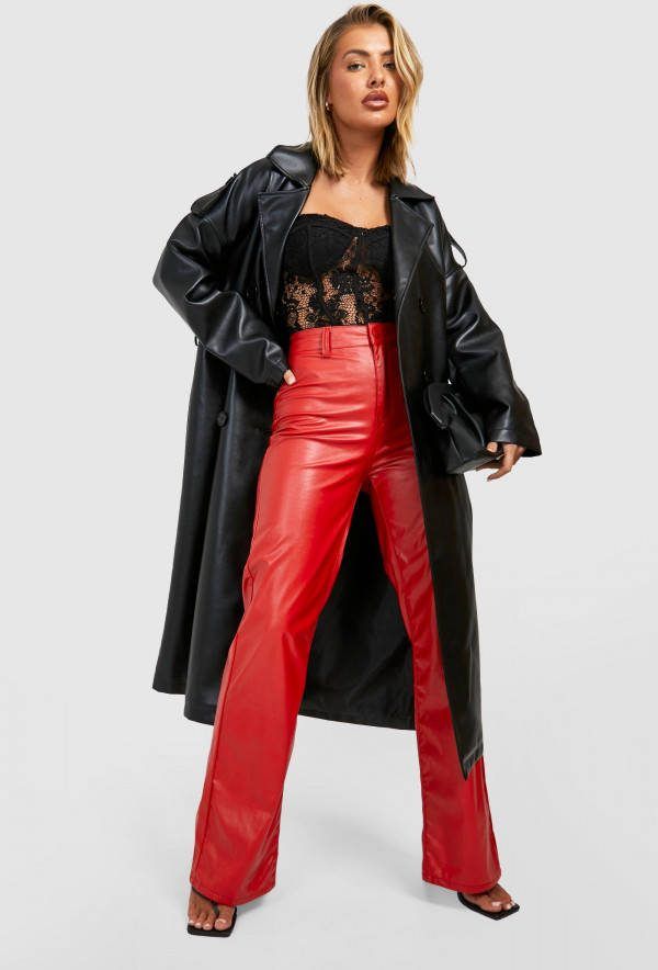 boohoo High Waist Pu Broek Met Rits, Red