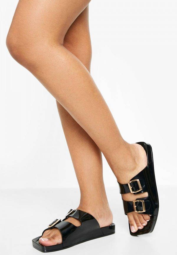 boohoo Jelly Sandalen Met Dubbele Gesp, Black
