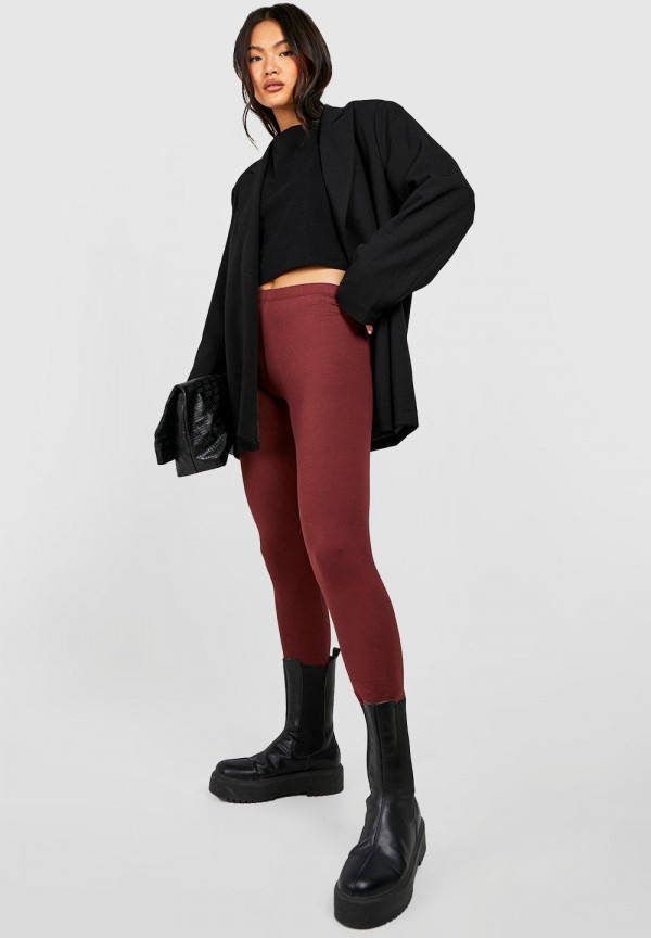 boohoo Jersey Basic High Waist Leggings, Burgundy