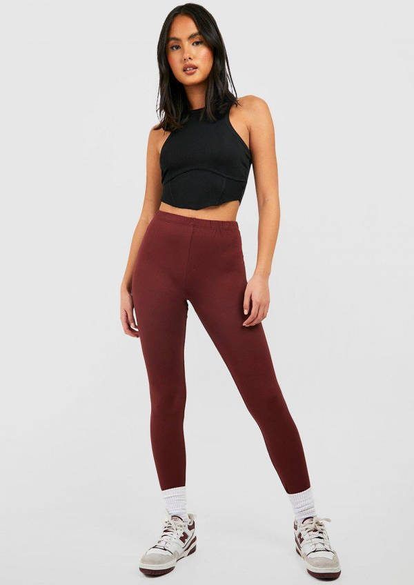 boohoo Jersey Basic High Waist Leggings, Burgundy